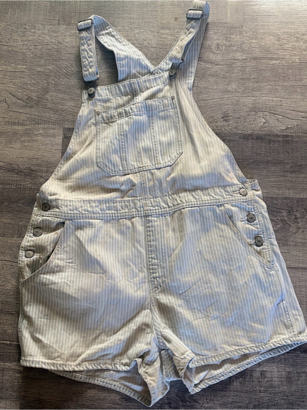 Old Navy Light Blue Striped Women's Short Overalls